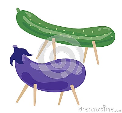Illustration of the spirit of a dead person horse of eggplant and cucumber of Lantern Festival Vector Illustration